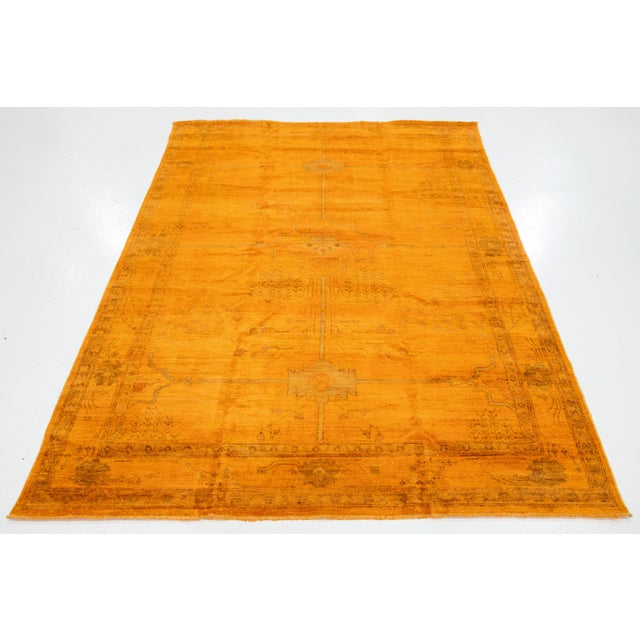 Orange Modern Oushak Handmade Orange Wool Rug With Geometric Pattern For Sale - Image 8 of 11