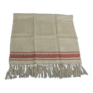 Vintage Italian Damask Cotton Towel With Fringes For Sale