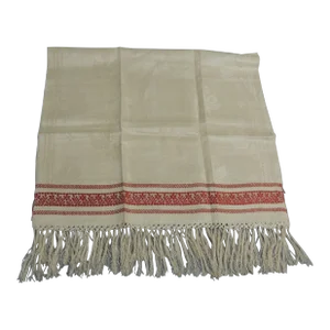 Vintage Italian Damask Cotton Towel With Fringes
