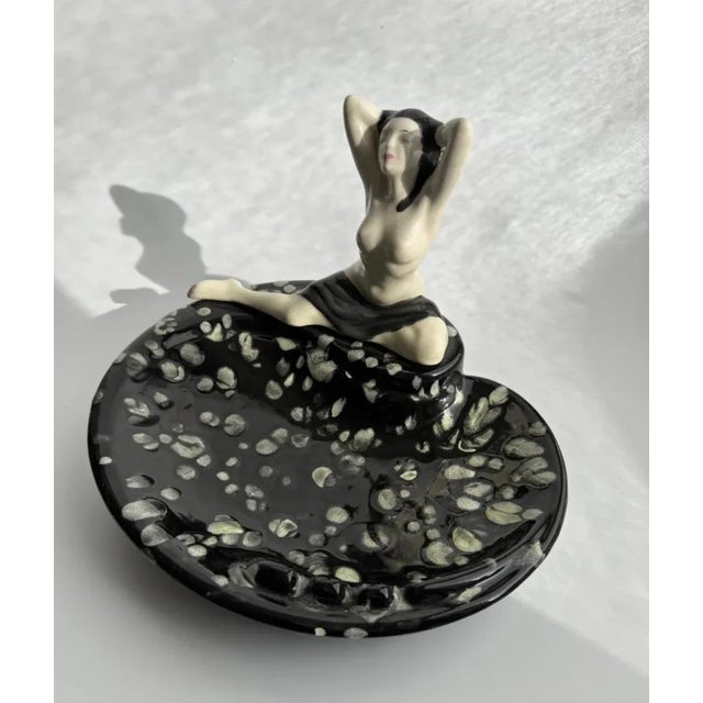 Black Large Mid-Century Black and White Nude Woman Ceramic Ashtray For Sale - Image 8 of 12