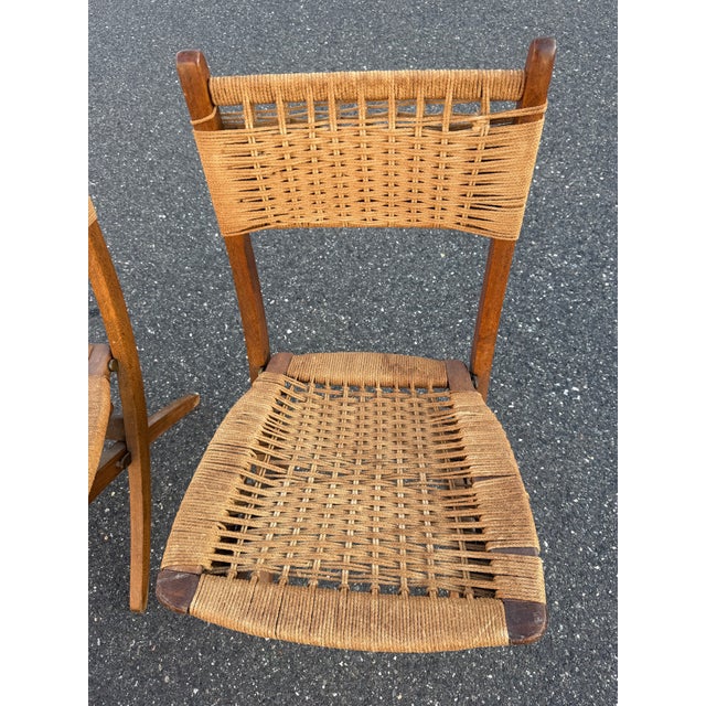 1960s 1960s Hans Wegner Style Weaved Rope Folding Chairs For Sale - Image 5 of 12