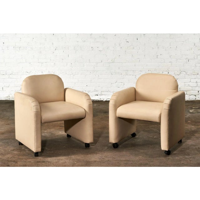 1980s Pair Leather Barrel Chairs, 1980 For Sale - Image 5 of 11