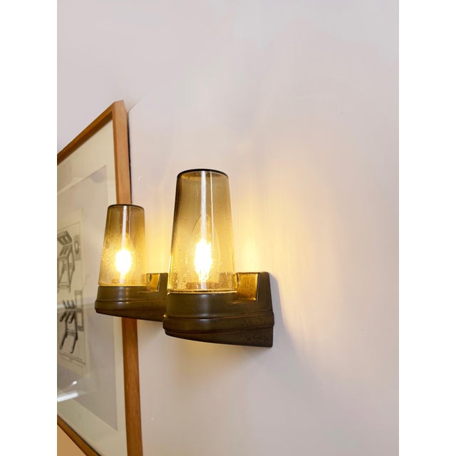 Sigvard Bernadotte Brown Ceramic and Glass Sconces by Ifö, 1960s, Set of 2 For Sale - Image 4 of 10