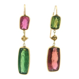 Talia Jade Pink Green Tourmaline 14k Gold Drop Earrings, Pair For Sale
