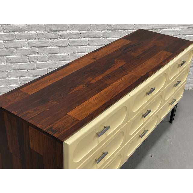 White Mid Century Modern Plastic + Rosewood Credenza / Long Dresser by Vallieres, C. 1960's For Sale - Image 8 of 13