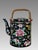 Large vintage Chinese Famille Noire teapot with wrapped natural handles in the Thousands of Flowers pattern on black...