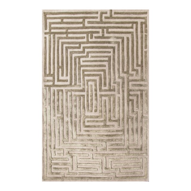 Anatolia Hand-Tufted Maze Rug, Wheat Tan, 6x9 For Sale