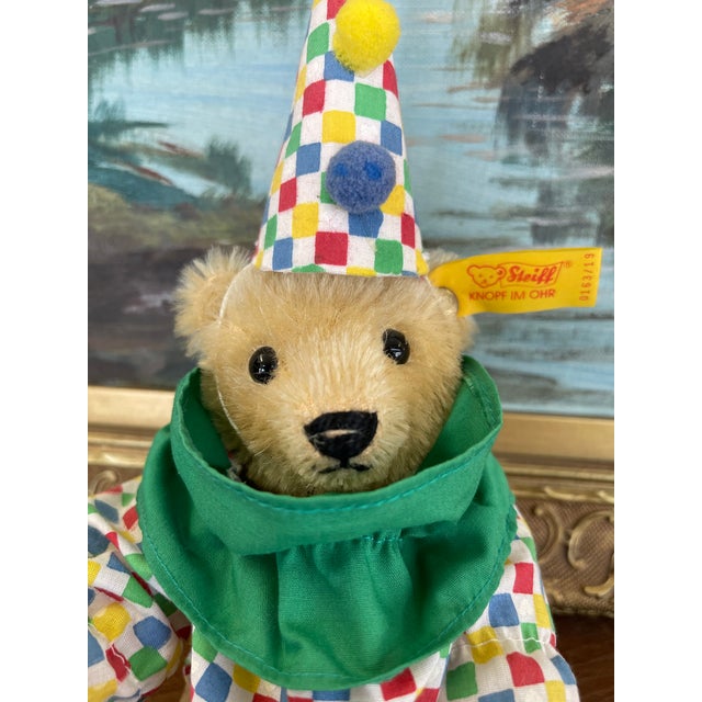 Mid-Century Modern Vintage Steiff Clown Teddy Bear Plush With Original Outfit and Hat, Made in West Germany.. For Sale - Image 3 of 11