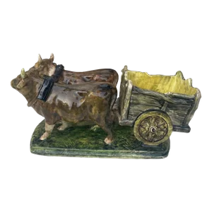 Majolica Oxen Cart Clement Massier, Circa 1900