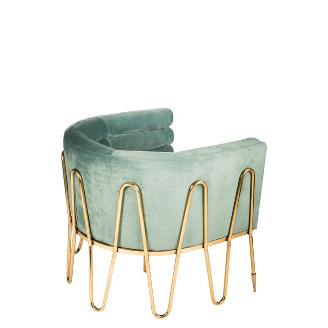 Materials: Stainless steel, velvet Measurements : 29.5"w x 33"d x 28.5" h, 30 pounds Seat height: 18" Color : Gold, green