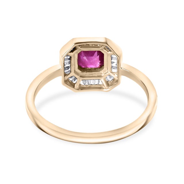 Not Yet Made - Made To Order Asscher Cut Ruby Halo Diamond Wedding Ring in 14k Gold Size 7 For Sale - Image 5 of 12
