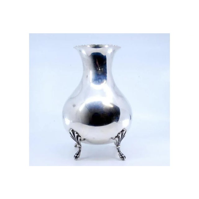 Metal Silver Vase with Beaded Rim and Claw-Shaped Feet For Sale - Image 7 of 9