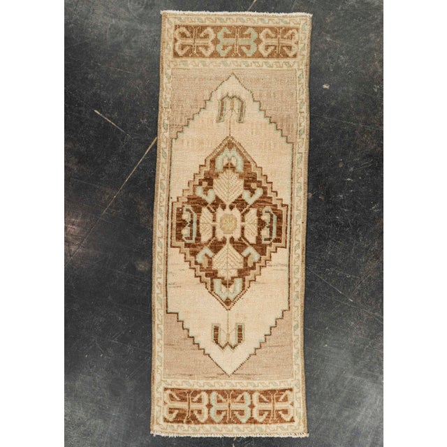 Tan Turkish Mini Rug Oriental Hand Knotted Vintage Rug 1'2" x 3'4" #21042 For Sale - Image 8 of 8