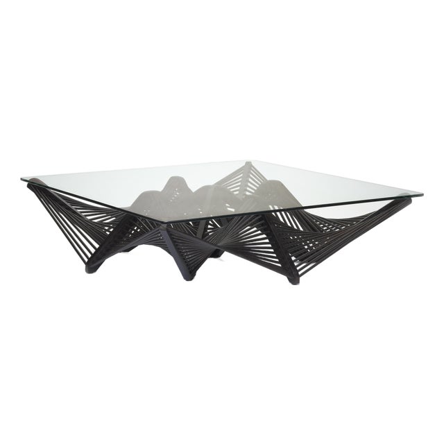 Stained Lauan Wood Geometric Coffee Table With Glass Top, Dark Brown, Geo by Oggetti For Sale