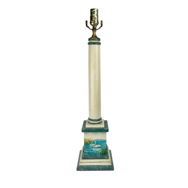 20th Century English Traditional Hand-Painted Swan Wood Column Lamp For Sale In New York - Image 6 of 6
