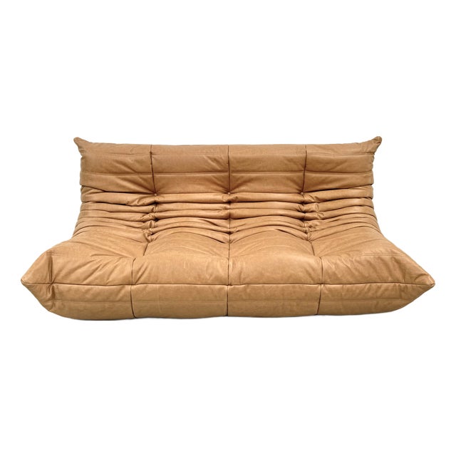 French Three-Seater Togo Sofa in Leather by Michel Ducaroy for Ligne Roset For Sale
