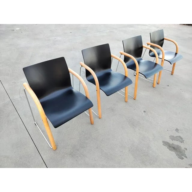 Black Model 320 Dining Chairs attributed to Wulf Schneider and Ulrich Bohme for Thonet, Austria, 1984, Set of 4 For Sale - Image 8 of 13