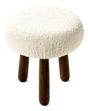 Custom Awassi Tripod Ottoman Footstool — Turned Walnut Legs — Pearl Bouclé