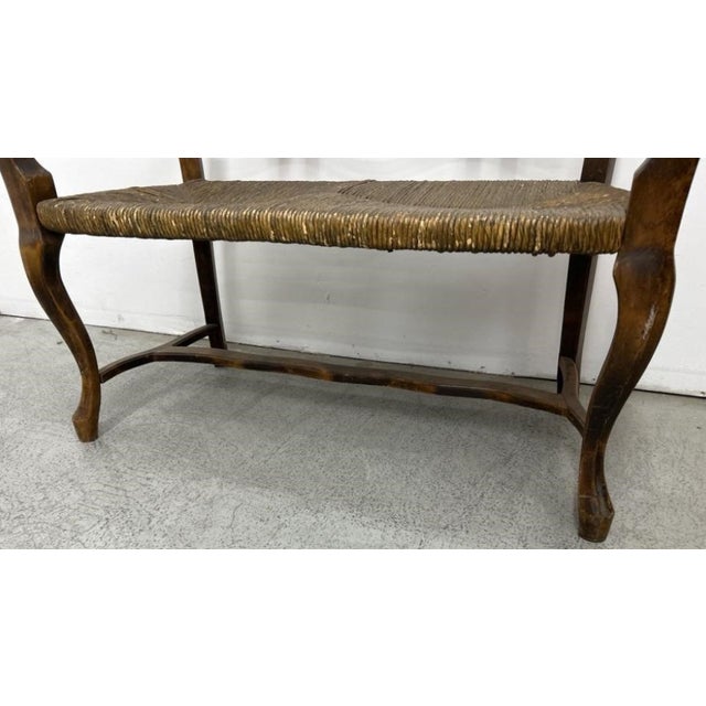 Late 20th Century Late 20th Century French Provincial Walnut Rush Seat Settee With Pierced Double-Splat Back For Sale - Image 5 of 6