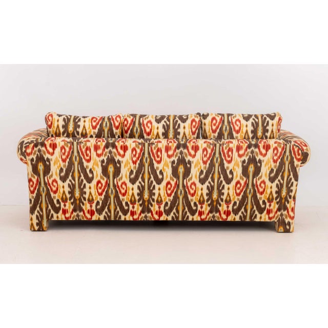 Modern Ikat Fabric Upholstered Three-Seat Sofa For Sale - Image 10 of 10
