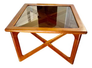 1960s Dyrlund Square Teak Coffee Table With Smoked Glass Top