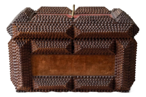 Antique Tramp Art Wooden Box, Hand Carved Folk Art Chest, Chip Carved Jewelry Box, Rustic Primitive Storage, Collectible Decor