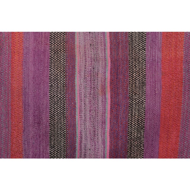 Mid-Century Modern Vintage Frazada Square Kilim in Vibrant Polychrome Striped Pattern - Rug & Kilim For Sale - Image 3 of 7