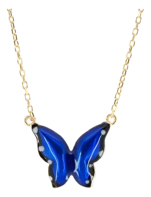 Gold Spiritual Blue Enamel Butterfly Necklace