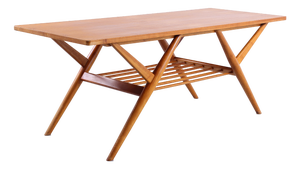 Danish Spindle Coffee Table with Magazine Rack, 1950s