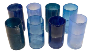 Blue Blown Glass Drinking Glasses - Set of 8