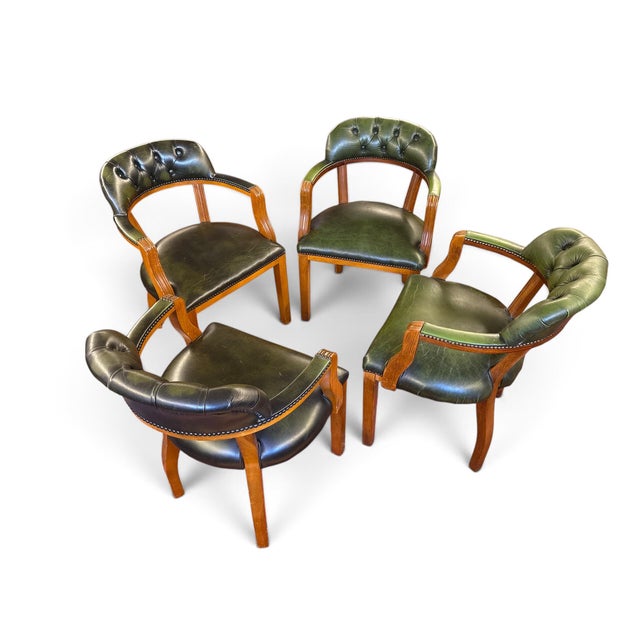 English Armchairs in Green Leather, Set of 4 For Sale - Image 5 of 8