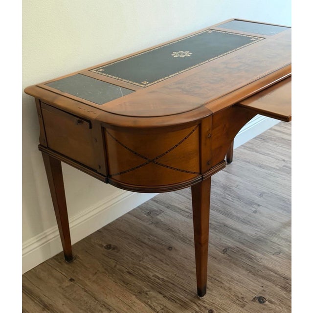 1980s Louis XVI Directoire Style Cherry Leather and Marble Writing Desk For Sale - Image 4 of 10