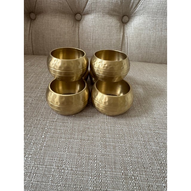 Vintage classic set of six round hammered brass napkin rings