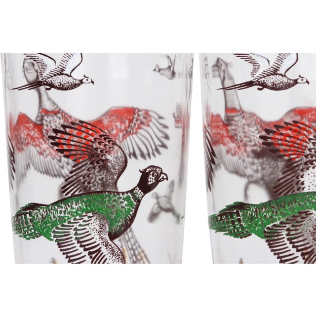 Antique Hazel-Atlas Pheasants Pitcher & Highball Glasses Set- 7 Pieces For Sale - Image 4 of 9