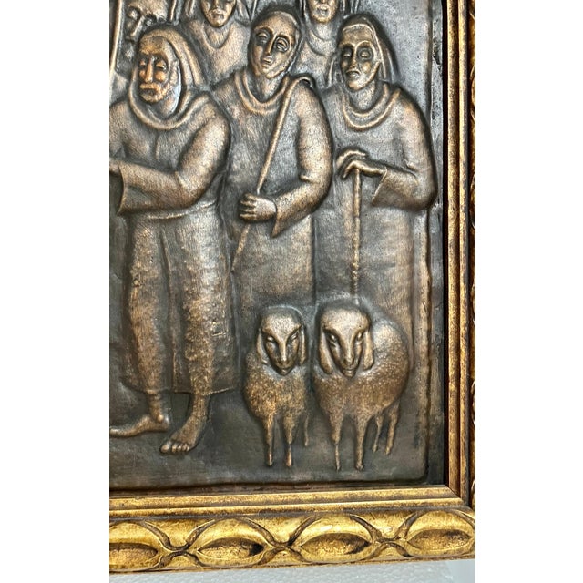 Arieh Merzer, Large Judaica Copper Repousse Sculpture Relief Plaque Arie Merzer Bezalel Era, c.1950'S For Sale - Image 10 of 11
