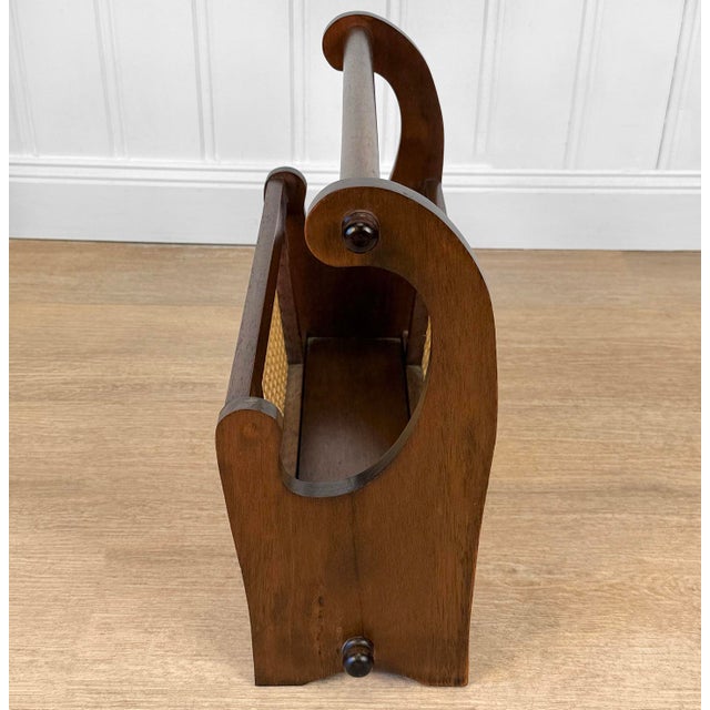Wood Vintage 1970s Coastal Wicker & Wood Vinyl Record Caddy Magazine Rack For Sale - Image 7 of 11