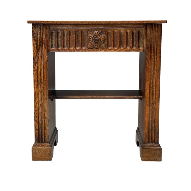 Wood 1970s Arts and Crafts Side Table With Carved Floral Drawer For Sale - Image 7 of 7