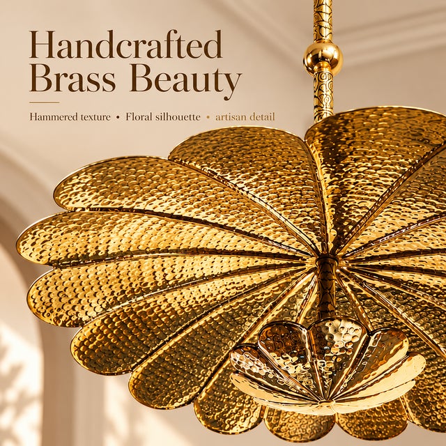 Handmade Brass Floral Ceiling Light – Vintage Flower Chandelier A Bloom of Timeless Elegance – Handcrafted Lighting for...
