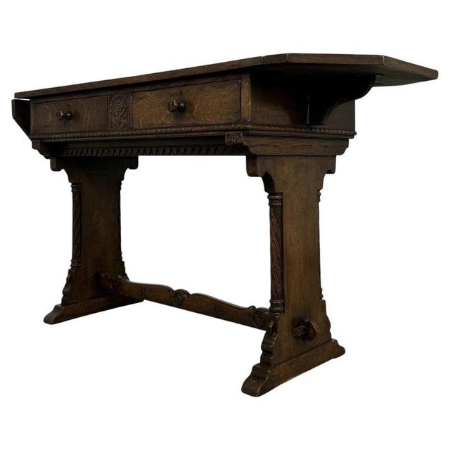 20th Century Gothic Revival English Oak Side Table For Sale - Image 3 of 17