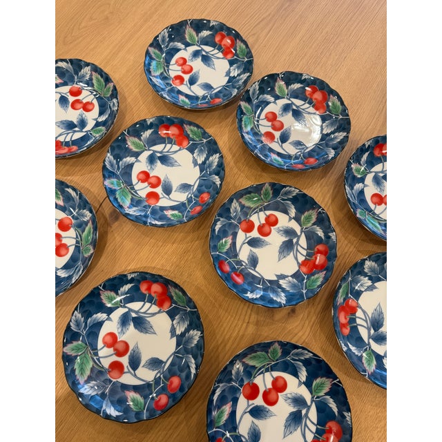 Late 20th Century Late 20th Century Set of 10 Vintage Salad/Dessert Plates Featuring a Red Cherry Pattern For Sale - Image 5 of 9