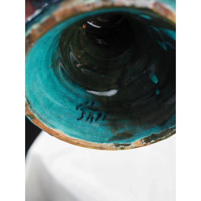 Green Late 19th Century Antique Moroccan Safi Boho Deep Green Vase With Handles For Sale - Image 8 of 11