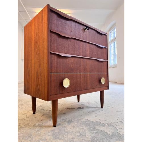 Danish Teak Chest of Drawers with Wooden and Brass Handles For Sale - Image 10 of 11