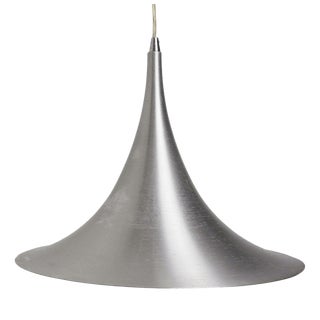 Mid-Century Modern Space Age Trumpet Pendant Light in Brushed Aluminium and Metal, 1960s For Sale