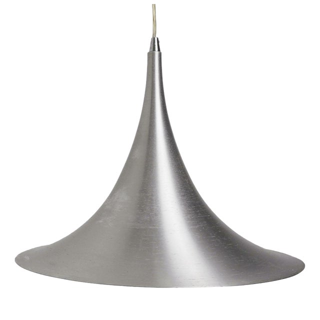 Mid-Century Modern Space Age Trumpet Pendant Light in Brushed Aluminium and Metal, 1960s For Sale