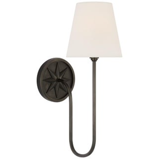 Chapman & Myers for Visual Comfort Signature Polaris 17" Single Sconce in Bronze with Linen Shade For Sale