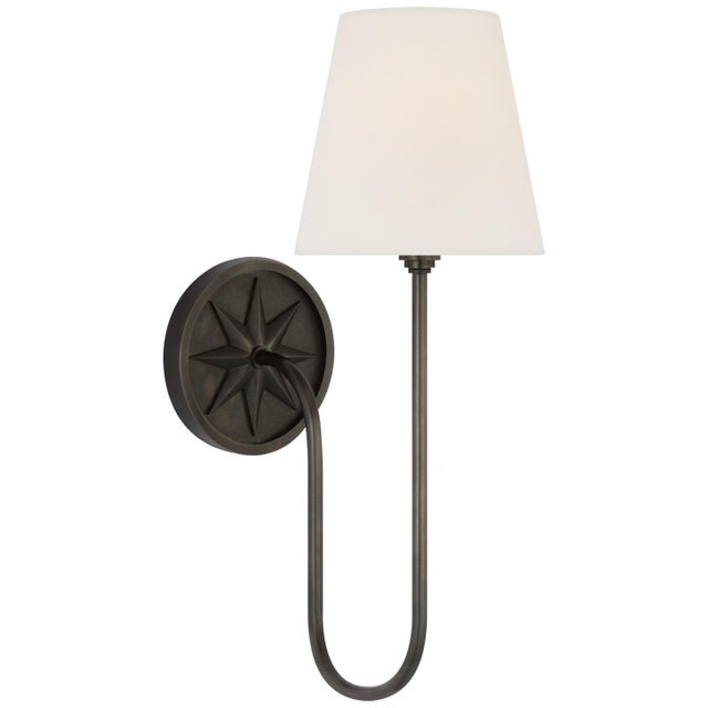 Chapman & Myers for Visual Comfort Signature Polaris 17" Single Sconce in Bronze with Linen Shade For Sale