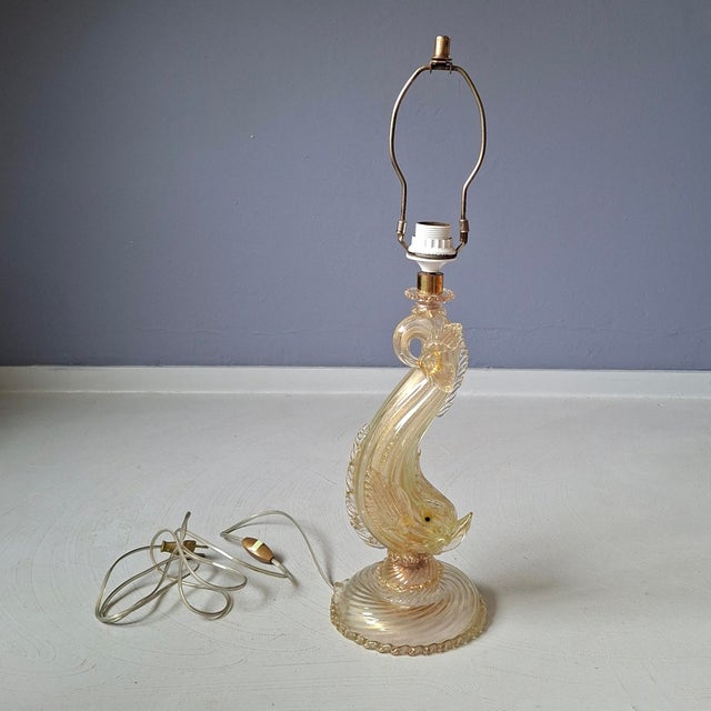 Glass Italian Murano Glass Dolphin Table Lamp, 1960s For Sale - Image 7 of 8