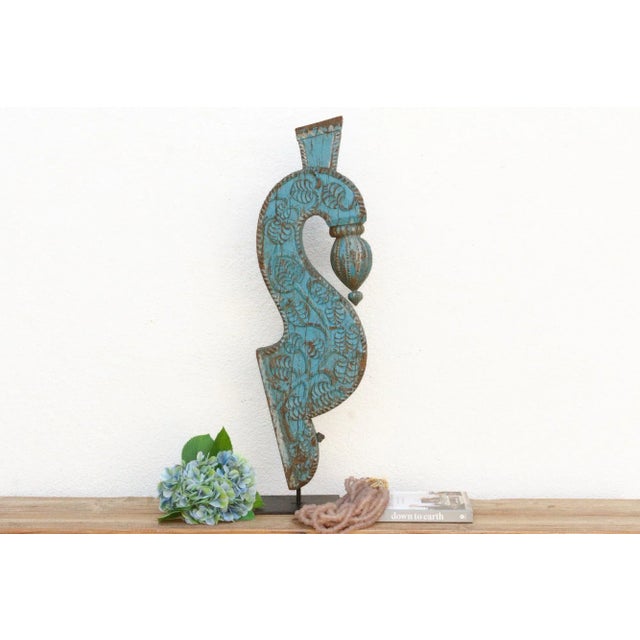 19th Century Blue Peacock Wooden Corbel For Sale - Image 11 of 11