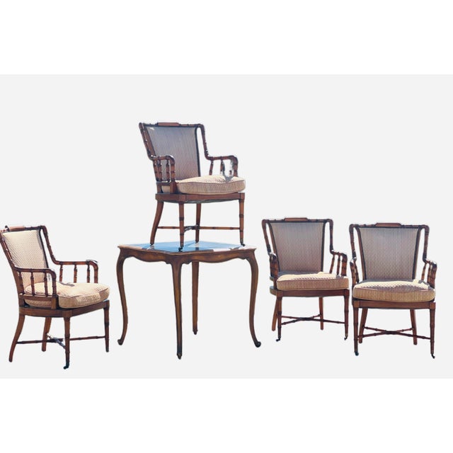 Kittinger Style Faux Bamboo Chairs and Petite Game Table For Sale - Image 6 of 18