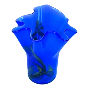 Vintage Blue Ruffled Murano Style Vase